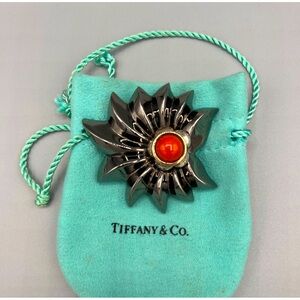 Tiffany & Co Sterling 18K Anodized Palmette Coral Brooch C. 1986